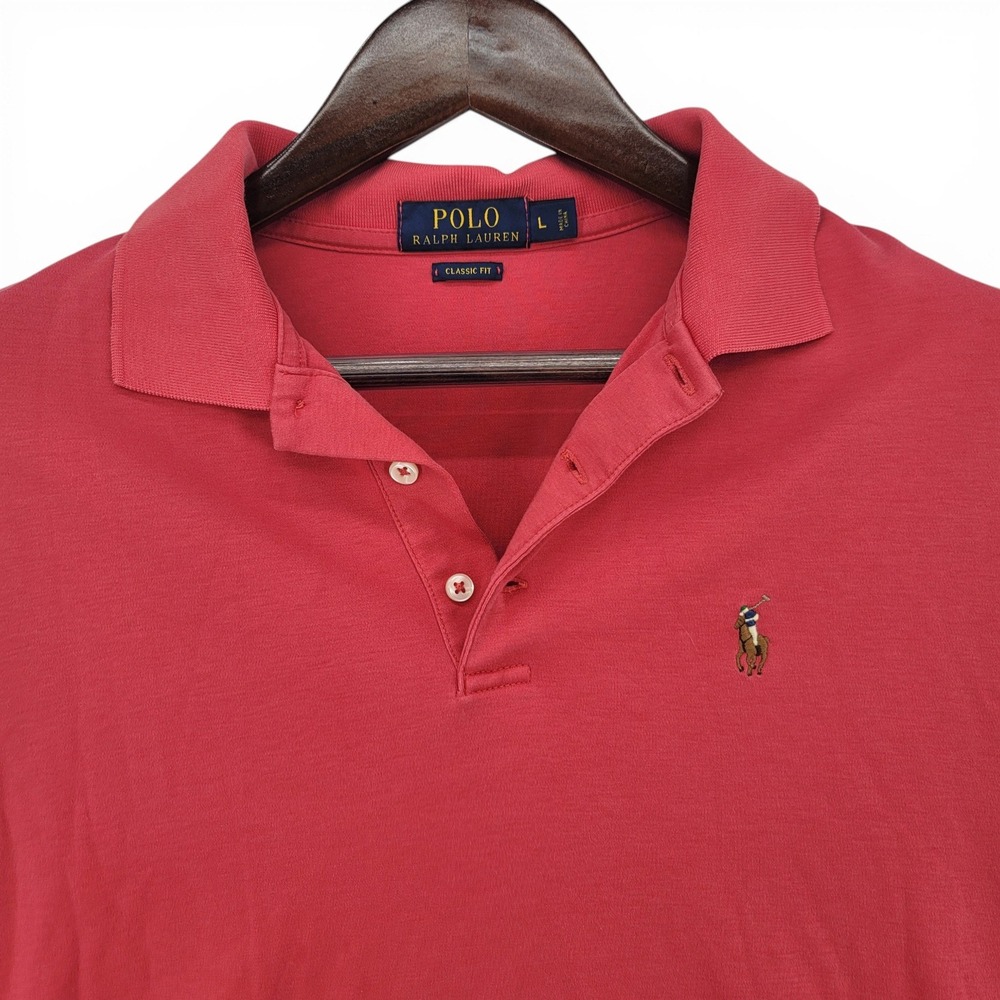 Polo Ralph Lauren Mens L Polo Shirt Cotton Classic Fit Red Short Sleeve